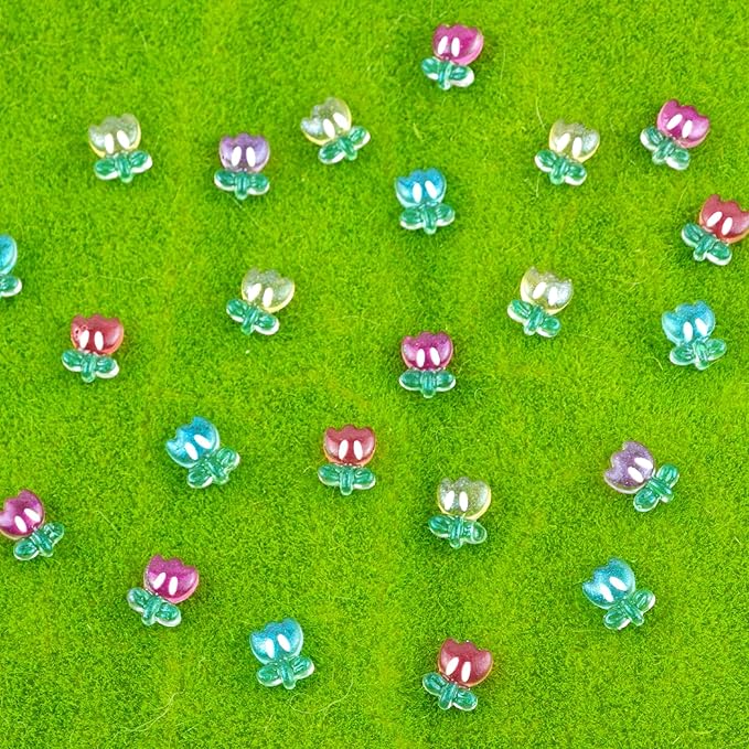 200 Pieces Tiny Tulip Decor for Dollhouse Mini Resin Decor for Crafts Tiny Things for Fairy Garden Micro Landscaping Decoration