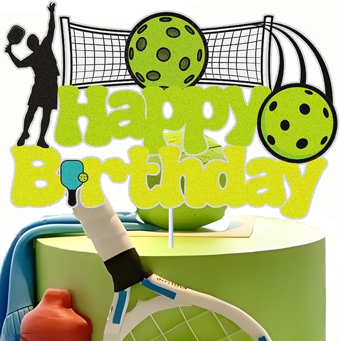 Ball Happy Birthday Cake Topper Green Glitter Cake Decorations ball Sports for Kid Boy Girl Men Sports Themed Birthday Party Supplies