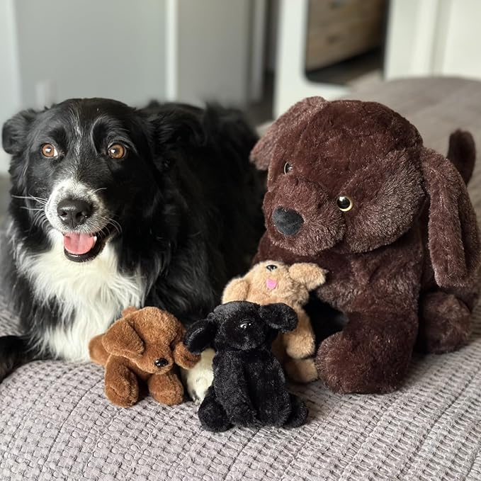 4Pcs Lab Plush Toy, 15.7" Chocolate Mom Labrador Stuffed Animal with 3 Cute Stuffed Baby Dogs in Mother's Belly, Soft Lab Puppy Plushies for Kids Dog Lovers,Christmas Birthday Gift