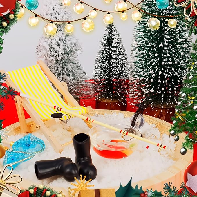 5 Pieces Miniature Fishing Rod Life Scene Christmas Elf Fishing Accessories Fishing Cake Decoration Fish Cake Topper Fish Bowl Gone Fishing Net Miniature Fishing Accessories