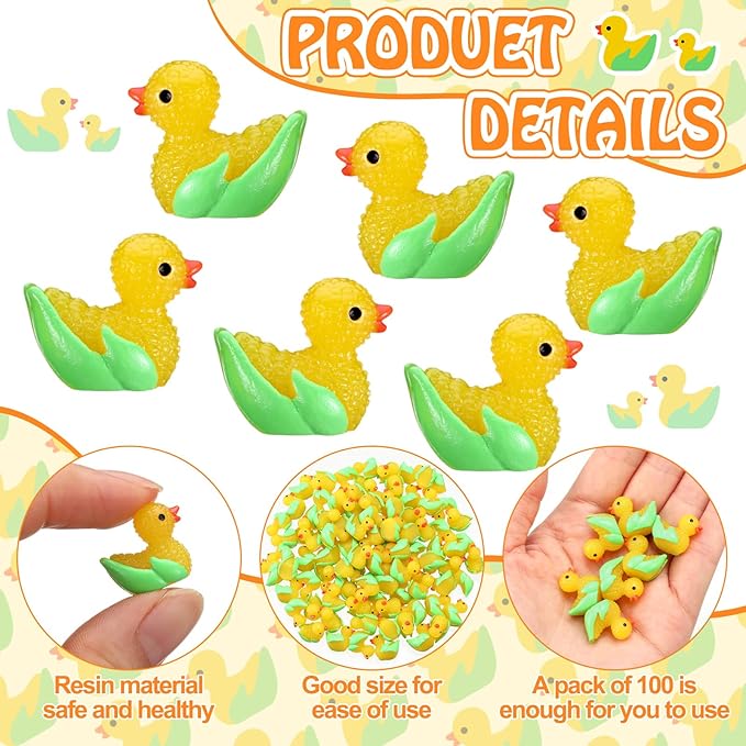 Seenelling 100 Pcs Summer Mini Resin Corn Ducks Corn Duck Figurines for Miniature Landscape Garden Accessories Summer Holiday Decoration