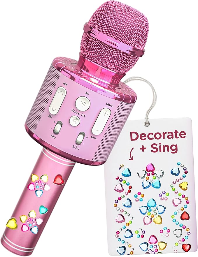 Move2Play, Kids Karaoke Microphone | Includes Stickers & Bluetooth | Kids Birthday Gift | Toy for All Ages 2, 3, 4, 5, 6+ Year Old Girls, Boys & Toddlers (All Pink)