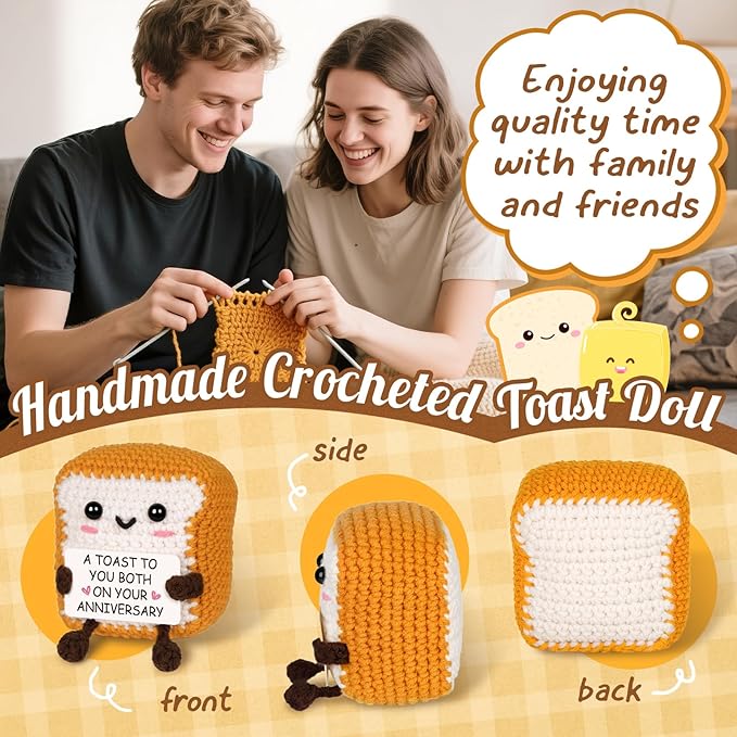 Glydein Best Anniversary Romantic Gifts for Men Women,to My Love Handmade Crochet Toast Present with Anniversary Card, Cute Present for Boyfriend Girlfriend Decorations