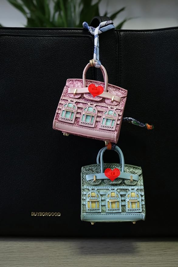 Buyborgood 2 PCS Women Mini Backpack Keychain Accessories Key Pouch Holder Coin Purse Bag Charm Wallet (Cyan + LRed)