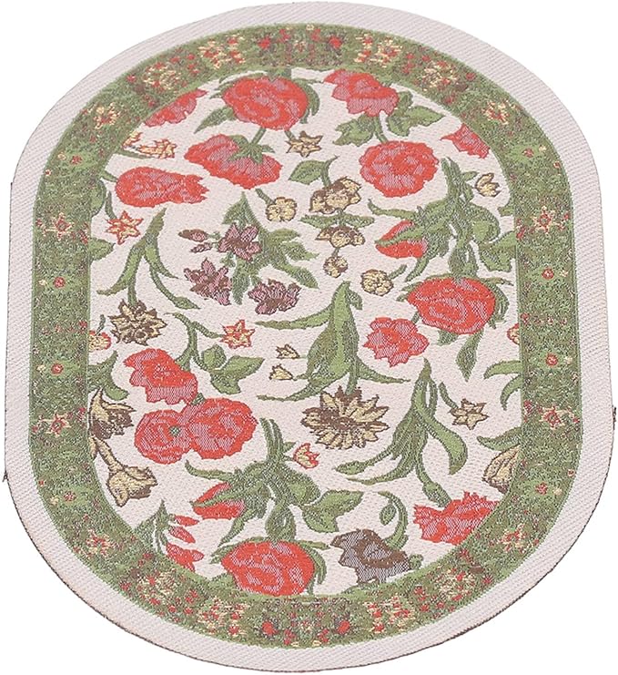 Hapivida 1/12 Dollhouse Decoration Accessories Miniature Rug Vintage Woven Carpet Oval Floral Colorful Design for Doll House Bedroom (B01 Green Leaf Flower)