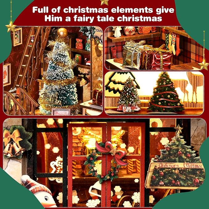 Book Nooks for Adults, DIY Miniature Dollhouse Book Nook Kit, Model Kits Craft Kits for Adults with Led Light and Music Mechanism, Adult Craft Kits Gifts for Family and Friends