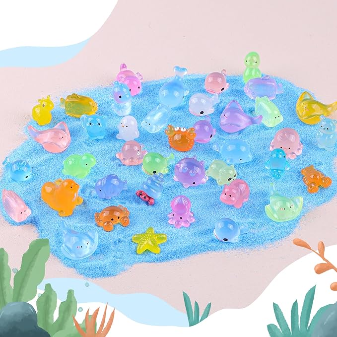 40 Pcs Mini Sea Resin Animals, 40 Styles Luminous Ocean Resin Animals Glow in The Dark Tiny Sea Miniature Figures for Fairy Garden Landscape Dollhouse Accessories Hide Crafts Decor
