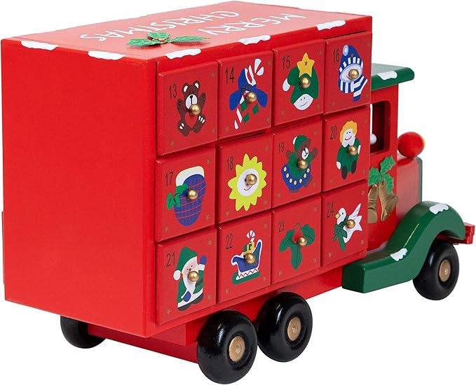 Advent Calendar Storage Truck Christmas Decoration - 14" - Red
