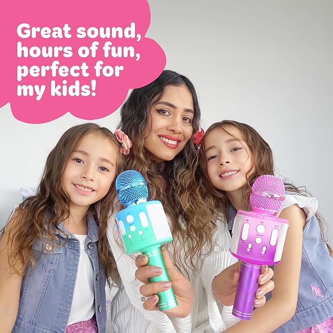 Move2Play, Kids Karaoke Microphone | Includes Stickers & Bluetooth | Kids Birthday Gift | Toy for All Ages 2, 3, 4, 5, 6+ Year Old Girls, Boys & Toddlers (White/Pink)