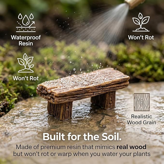 Veemoon Mini Resin Bench, 4pcs Miniature Park Bench Miniature Garden Resin Stools Craft Mini Chairs Garden Bonsai Ornaments Park Street Seat Dollhouse Decoration Accessory 2. 12x0. 71x0. 63in