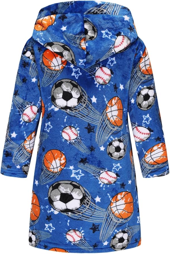 Boys Fleece Robe Hooded Toddler Soft Bathrobe Pajamas Sleepwear for Kids Girls 2-16 Years