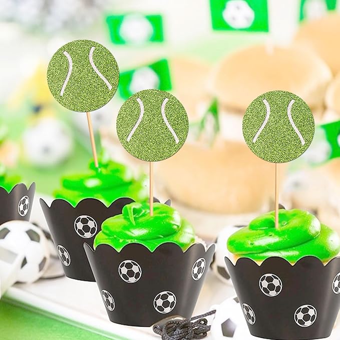 24 Pcs Tennis Cupcake Toppers Sports Ball Tennis Cupcake Picks Tennis Birthday Party Decorations Cake Decor for Sports Balls Theme Boys Girl Birthday Party Supplies