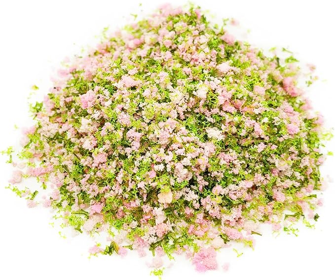 PrettyLife Miniature Flower Grass Cluster Tufts Material Colorful for DIY Mini Dollhouse Fairy Garden Tree Railway Simulated Static Scenery Micro Landscape Model (Pink)
