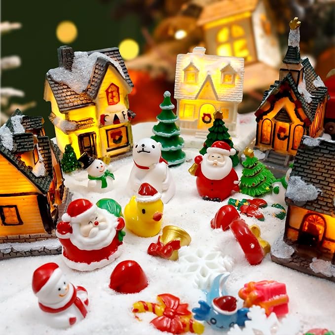 Bbiamsleep 40 Pcs Mini Resin Christmas Figures Miniature Christmas Figurines Xmas Miniature Ornaments Snow Globe Figurines for Fairy Garden Xmas Snow Globes Village Decor