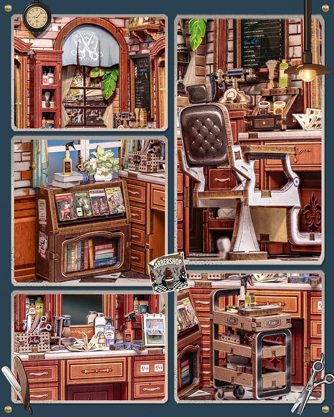 Book Nook Kit, DIY Miniature House Kits for Adult and Teens, Dollhouse Tiny Booknook Garden House Bookshelf, DIY Craft Gifts for Family and Friends (John's Hair Salon)