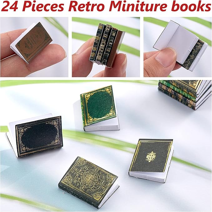 Skylety 24 Pieces 1:12 Scale Miniatures Dollhouse Books Assorted Miniatures Dollhouse Accessories Small Books Decoration Accessories Doll Toy Supplies(Classic Style)