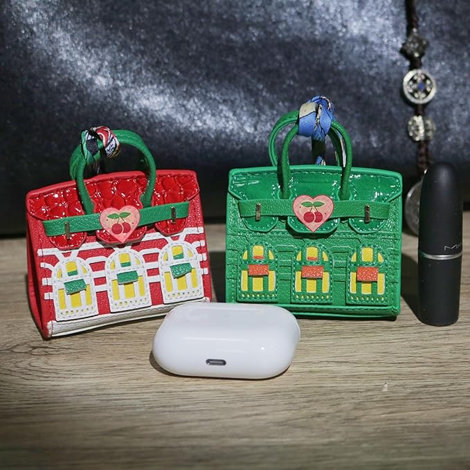 Buyborgood Women's 2 PCS Mini Tote Bag Charms Keychain Pouch Small Coin Purse Wallet (Red + Green)