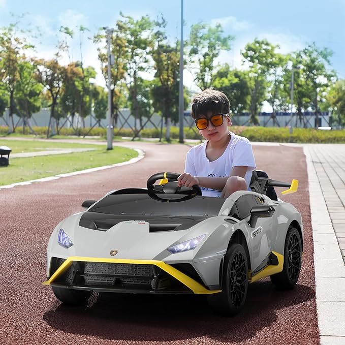 TOBBI Kids Ride on 24V Licensed Lamborghini STO Electric Car for Kids 3-6 Battery Powered Ride on Toys Lambo Sports Car with Remote Control Motorized Drift Vehicle High Speed 10km/h, Gray