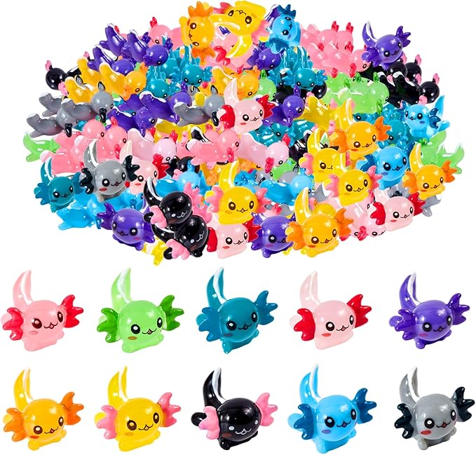 50Pcs Mini Resin Axolotl Miniature Axolotl Ornament Charms, 10 Colors Tiny Axolotl Figurines Resin Small Animals for DIY Craft Garden Landscape Dollhouse Potted Plant Aquarium Decoration