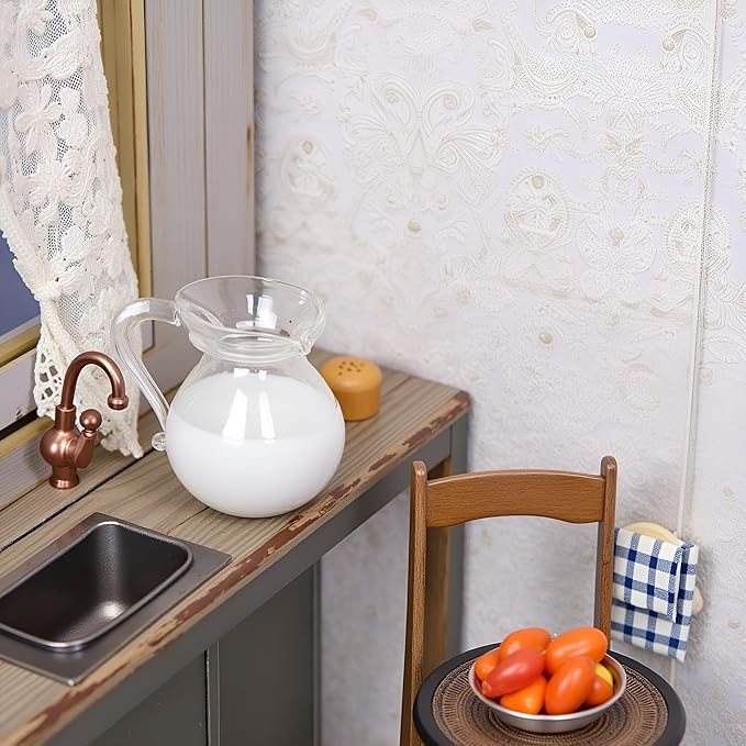 3Pcs White 1/12 Miniature Milk Pitcher Dollhouse Decoration Accessories, DIY Doll House Kit