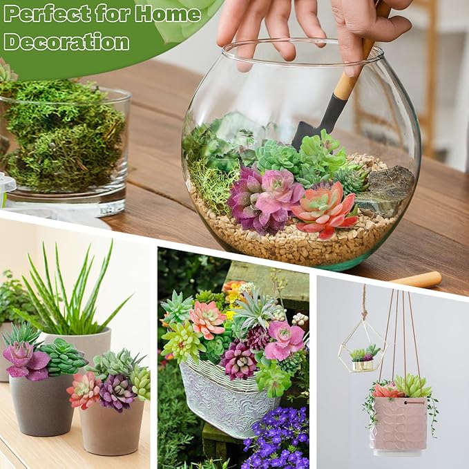 WOHSEROM 12 Pack Realistic Flocked Artificial Succulents, Faux Plastic Succulents Mini Fake Plants for Garden Craft, Cake, Party, Indoor/Outdoor Decor (Unpotted, PVC, Lifelike Details)