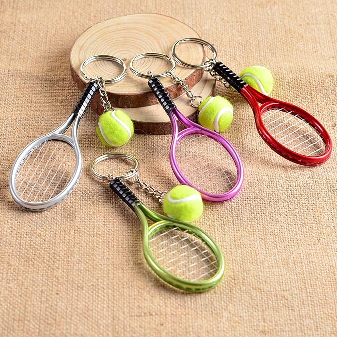 JINZHOUFZ Color Mini Tennis Racket with Ball Keychain Key Ring