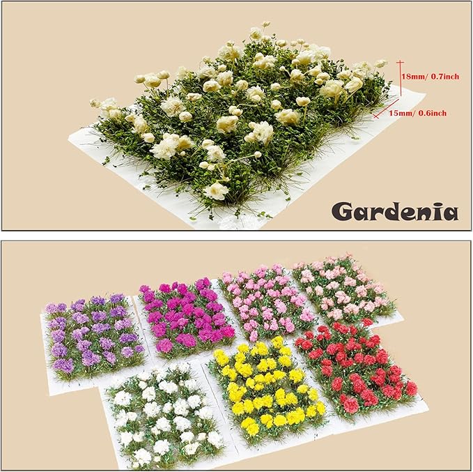 Woohome Flower Cluster Flower Vegetation Groups Grass Tufts Miniature Static Scenery for DIY Architecture Building Model Railway Train Diorama Garden Scenery Landscape Layout (Gardenia, White)