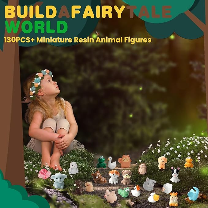 135pcs Mini Resin Animal Kits 113 Styles Tiny Resin Animals Miniature Little Small Animals Figures Bulk for Micro Fairy Garden Landscape Accessories Dollhouse Hide Crafts Decor Toys (Animal)