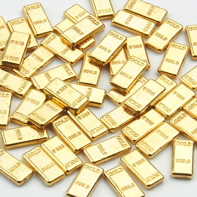 100PCS Tiny Fake Gold Bar for Crafts and Dollhouse Miniatures, Shiny Novelty Item for Fairy Garden, Micro Landscaping, Christmas, and Chinese New Year Decorations