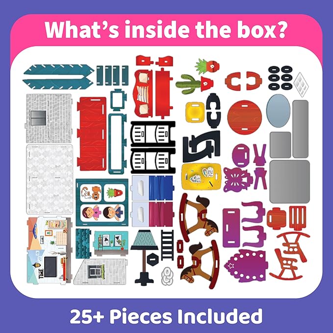 DIY Dollhouse Kit for Girls Ages 5–9 | Miniature House 3D Puzzle with Furniture & Accessories | Build & Play STEM Craft Kit for Girls 5 6 7 8 9 10