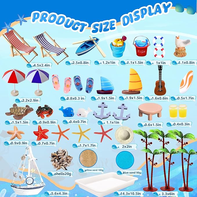 41 Pcs Miniature Summer Beach Accessories Ocean Diorama Supplies Sand Box Beach Theme Cake Decorations Sea Animal Figurines Shell Cake Topper Party Gifts Diorama Projects