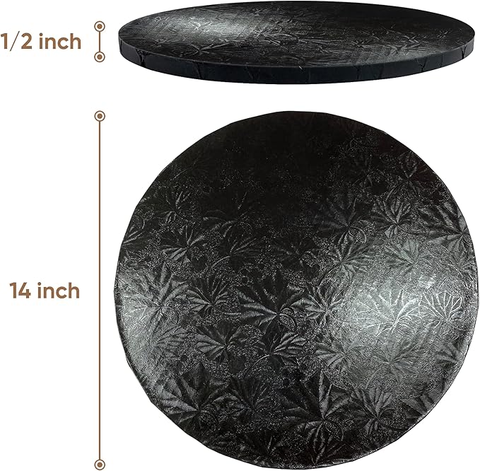Cakebon Round Cake Boards - Sturdy 1/2 Thick Drums - 14 Inch Professional Fully Wrapped Edges Black 1-Pack