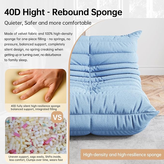 Memory Foam Bean Bag Chair for Adults, Teddy Material Beanbag Sofa with Filler, Cozy Floor Lounge Seat for Living Room, Bedroom, Dorm, Office