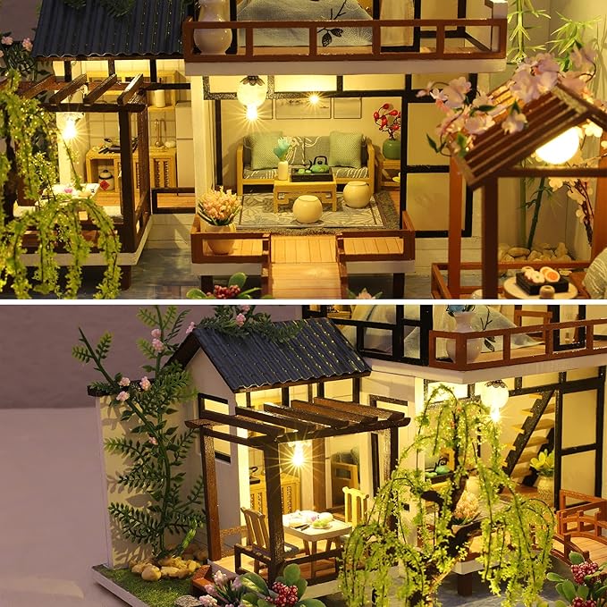GuDoQi DIY Miniature Dollhouse Kit, Tiny House kit with Music, Miniature House Kit 1:24 Scale, Great Handmade Craft Gift for Birthday Christmas Day, Traditional Courtyard House
