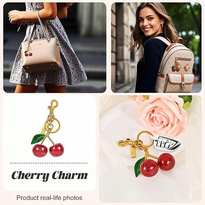 claities Cherry Bag Charm Purse Charms Keychain- Car Cherry Accessories Women Birthday Christmas Women Mothers Day Gifts