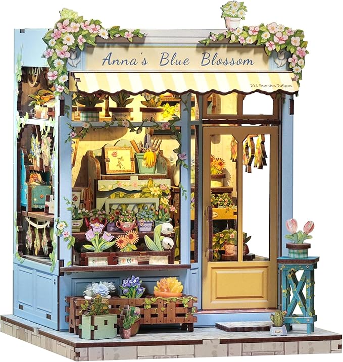 CUTEBEE Book Nook Kit - DIY Miniature House Dollhouse Kit for Adults, Booknook Tiny House Bookshelf Decor 3D Wooden Puzzle, Gifts for Family and Friends (Anna's Blue Blossom)