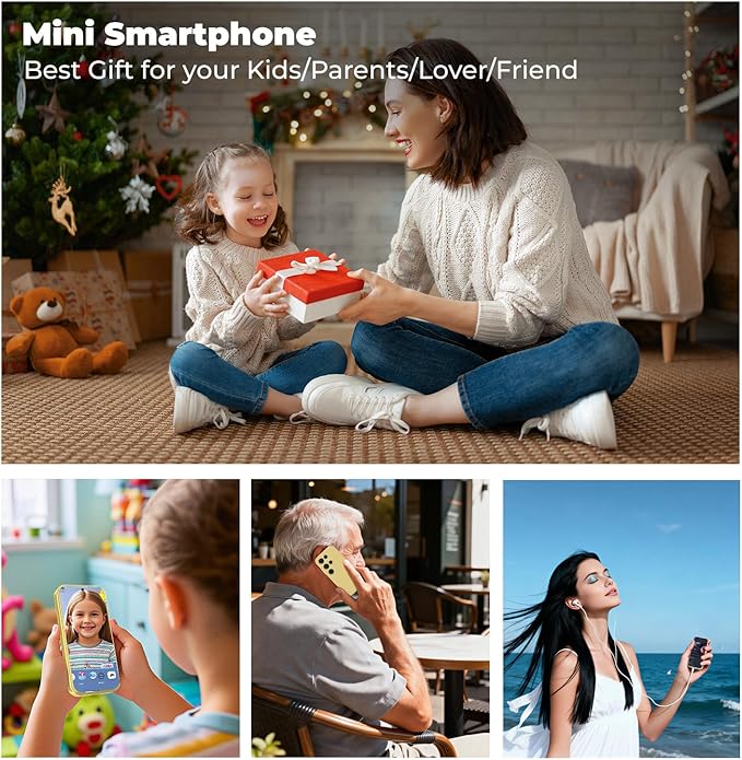 Mini Phone Unlocked Android Phone 4.0" HD Touch Screen Mini Smartphone Kids Smart Phone Dual SIM Quad Core Face ID Small Phone for Students & Children Pocket 3G RAM+ 64GB (Gold, 4.0)