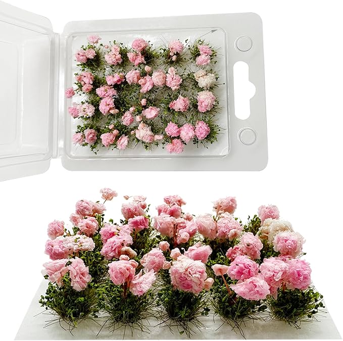 Woohome Flower Cluster Flower Vegetation Groups Grass Tufts Miniature Static Scenery for DIY Architecture Building Model Railway Train Diorama Garden Scenery Landscape Layout (Peony, Pink)