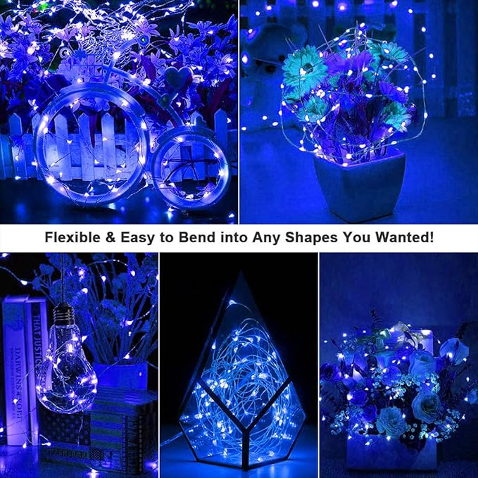 Ariceleo Led Fairy Lights Battery Operated, 2 Packs Mini Battery Powered Copper Wire Starry Fairy Lights for Bedroom, Christmas, Parties, Wedding, Centerpiece, Decoration (5m/16ft Blue)