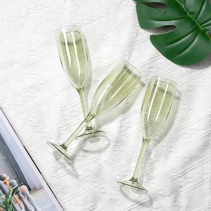 XUWAIDSGN 10 Pcs Reusable Champagne Flutes Plastic Wine Glasses Bulk Vintage Champagne Flutes Mimosa Bar Glasses Stemmed Drinking Cups 5.4OZ for Christmas Birthday Wedding Bride
