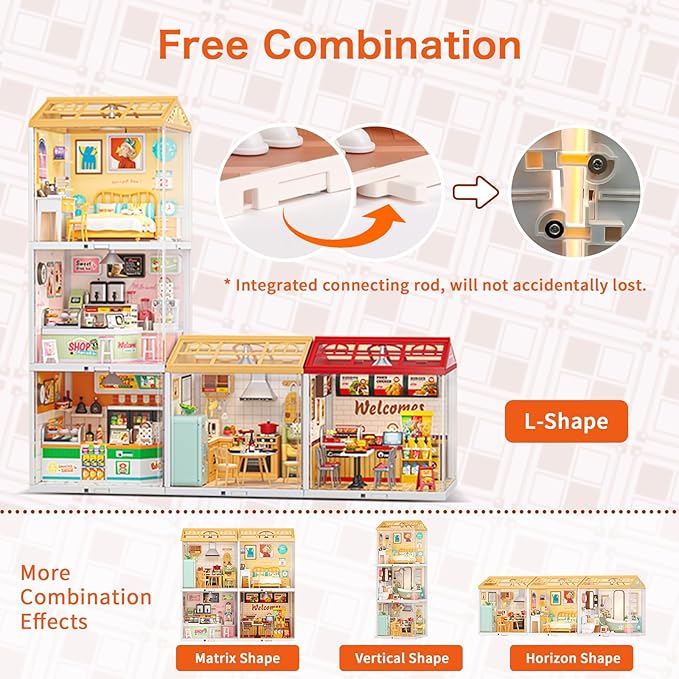 Hallisun LED Building Blocks for Adults, 1:24 DIY Miniature Dollhouse Kits with Roof & Dustproof Cover, Tiny House Toy Building Sets for Kids Ages 8-12-15, Birthday Hobbies Gift for Men Women Boy Girl