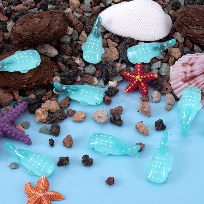 60Pcs Whale Miniature Figurines, Mini Resin Fake Fish Animal Sculptures, Blue Ocean Theme Home Decoration for Fairy Garden Succulent Planter Moss Landscape Terrarium DIY Craft