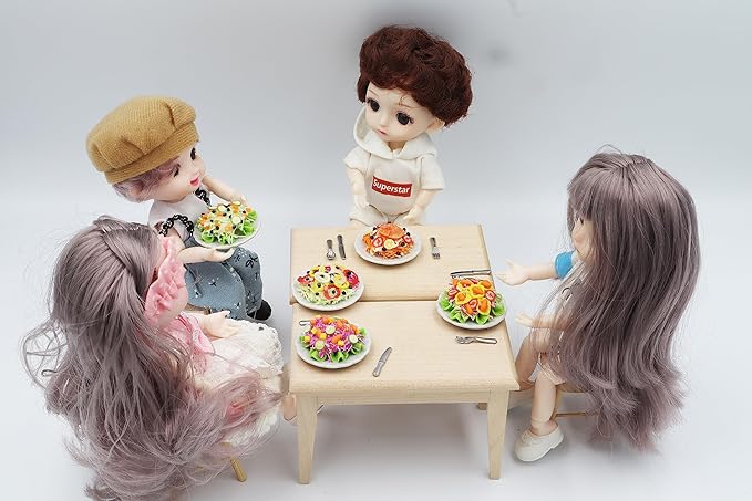 5 Assorted Salad with Plate for Dollhouse Miniature Food 1:6 Scale Realistic Clay Food for Dollhouses, Doll Accessories (A)