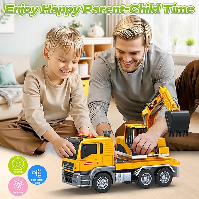 Kids Toys for 3 4 5 6 7 8 Years Old Boys, Large Excavator Truck Toy with Lights, Sounds, Toddler Friction Powered Truck Vehicle Toy for Boys Girls Christmas Birthday Gifts