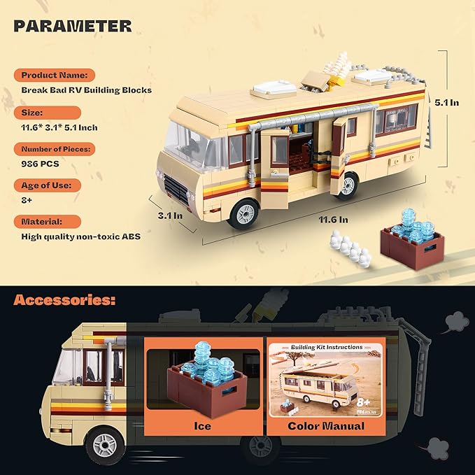Rvs for Break Bad Building Set, Upgraded Creative Rvs Building Bricks Merchandise, Camper Van Building Set Toy for Boys Age 8-12