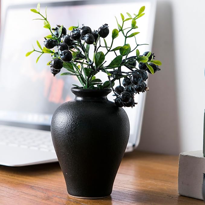 Black Bud Vase Set of 5, Ceramic Small Vases for Modern Decor, Mini Pottery Vases, Boho Decorative Vase for Living Room Fireplace, Centerpiece Table Decorations