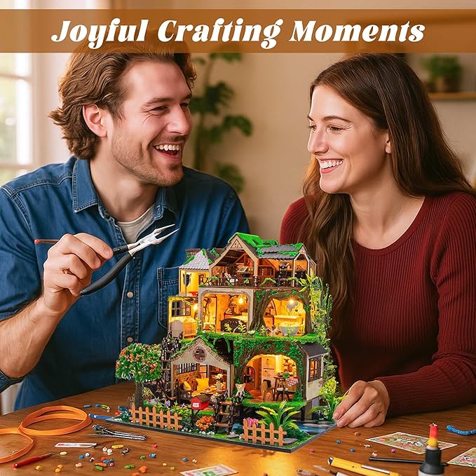 Flever DIY Miniature House Kit, Tiny Home Kit with LED Light, Mini House Build Craft Kits for Adults and Teens, Home Decor Creative Gift for Family/Friends (Fairy Tale Forest)