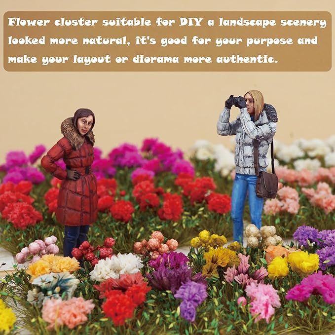 Woohome Flower Cluster Flower Vegetation Groups Grass Tufts Miniature Static Scenery for DIY Architecture Building Model Railway Train Diorama Garden Scenery Landscape Layout (3 Colors)