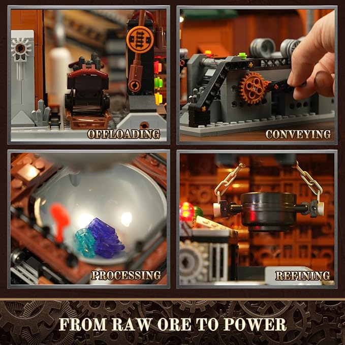 Lumibricks Steampunk Ore Factory Lighting Building-Bricks Set, 3138 Pcs Interactive Mechanical Factory Collection Display Set for Adults and Steampunk Lovers