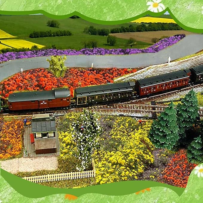 Warmtree 10 Colors, 40 Pcs Miniature Colorful Flower Cluster Self Adhesive Flower Static Grass Tufts for Train Landscape Railroad Scenery Sand Military Layout Model Miniature Bases Diorama Supplies